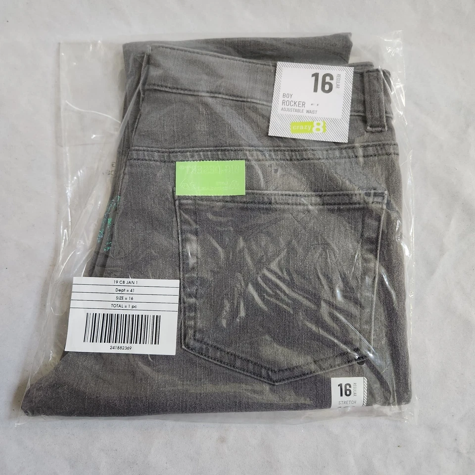 NUEVO Pantalones de mezclilla elásticos Crazy 8 Boys grises lavados, talla 16, cintura ajustable Foto 1 de 4