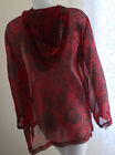 Chico's 2 L Red Asian Silk Hooded Chiffon Art-Wear Gorgeous Cardigan Top Jacket