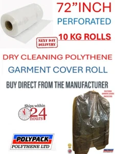 POLYTHENE GARMENT COVERS ROLL 72" DROP, 80G 10KG APPROX 202 BAGS , UK MADE - Picture 1 of 5
