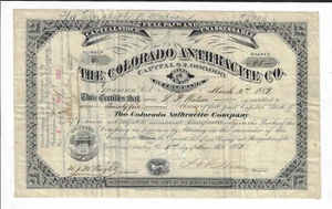 COLORADO 1882 The Colorado Anthracite CoStock Certificate #46 Crested Butte - Picture 1 of 2