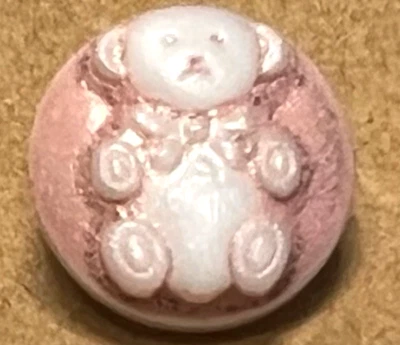 Kiddie HP White Glass Button TEDDY BEAR  1/2”  Raised Design  Very Cute - Image 1 of 4