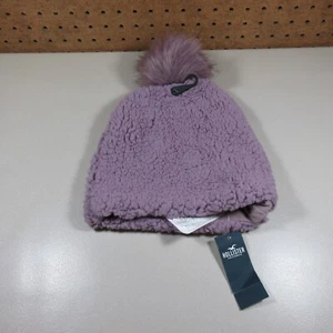 Hollister womens lavender sherpa plush fleece lined pom winter beanie OS NWT - Picture 1 of 4