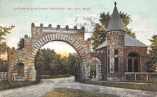 Entrada Elm-Gramado Cemitério Bay City Cartão Postal Michigan 1907