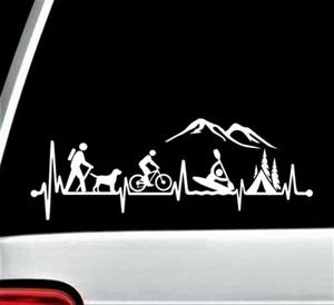 Hiker Guy Dog Bicycle Cycling Kayak Camping Tent Heartbeat Decal Sticker BG 621 - Picture 1 of 5