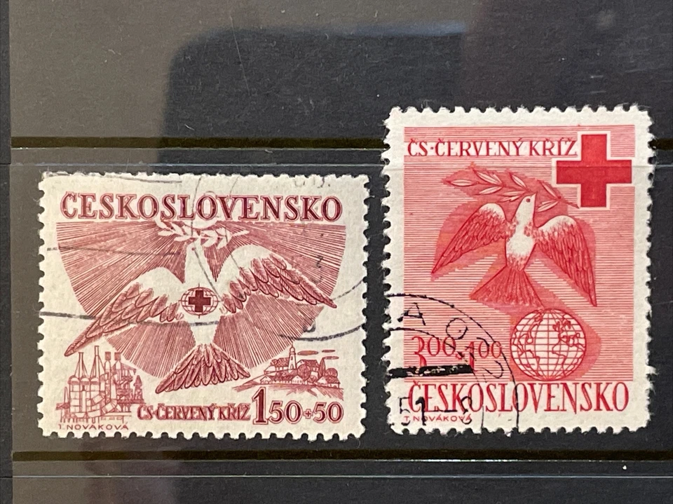 Estampillas semipostales de la Cruz Roja de Checoslovaquia 1949 B168-9, juego completo de 2 usadas Foto 1 de 1