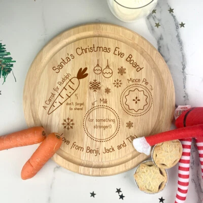 EBUYGB Personalised Santa's Christmas Eve Board Snack Wooden Engraved Treat Plate Tray
