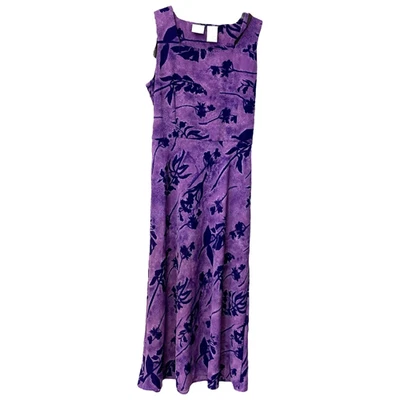 Jaclyn Smith XL Mezcla de Lino Sin Mangas Pull Over Maxi Vestido Largo Púrpura Floral Foto 1 de 4