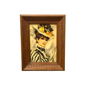Victorian art Woman by John Strevens DAC NY litho print vintage wooden frame - Picture 1 of 9
