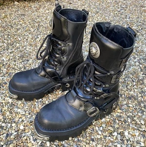 Nuevas Botas Pesadas Rock Reactor Cuero Negro Gruesas Media Pantorrilla Gótico Punk EU 43 - Imagen 1 de 11