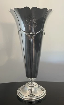 Watson Sterling Silver 10” Flower Form Floral Tall Trumpet Trophy Vase - Изображение 1 из 4
