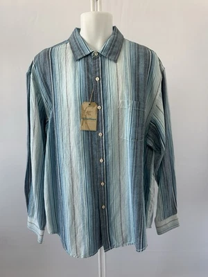 NUEVO CON ETIQUETAS Camisa Caribeña Para Hombre XL Mezcla de Lino Azul Rayas Verano Abotonada LS (b29) Foto 1 de 4