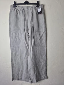 Massimo Dutti Wide Leg Linen Blend Trousers Size 12 Beige Pockets Brand New Tags - Picture 1 of 9