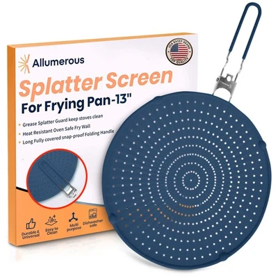 Silicone Splatter Screen for Frying Pan | Navy 13" | Foldable Heatproof Handl... - Image 1 of 4