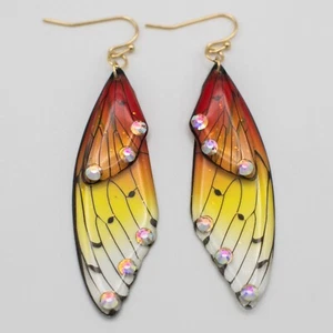 Sunkissed Red, Orange, Yellow Butterfly Dangle Earrings - Radiant & Colorful - Picture 1 of 8