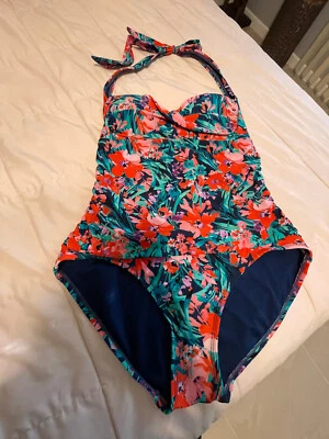 CATALINA WOMEN'S SWIMSUIT. SIZE: L (12-14) FLORAL TROPICAL HALTER BUILT-IN-BRA - Image 1 of 4