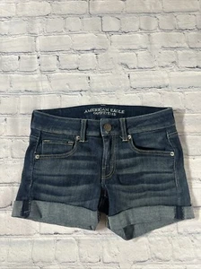 American Eagle Womens Size 2 Blue Low-Rise Cuffed Super Stretch Jean Shorts - Picture 1 of 11