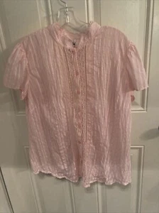 faded glory women’s large pink crinkle lace blouse - Picture 1 of 9