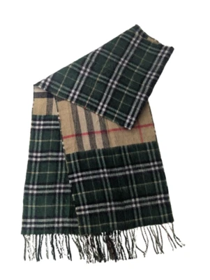 Bufanda de lana merino cachemir a cuadros verde/beige BURBERRY en contraste hecha en Inglaterra. Foto 1 de 4