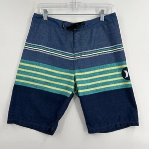 Hurley Boy's Board Shorts Size 18 Blue Striped with Logo Back Flap Pocket - Picture 1 of 11
