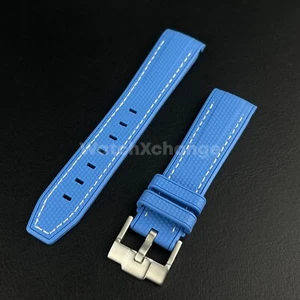 Blue 20mm Silicone Rubber Curved End Watch Strap Band For Omega Rolex - Picture 1 of 5