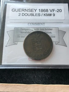 1868  Guernsey, 2 Doubles, Coin Mart Graded**VF-20** KM# 9 - Picture 1 of 8