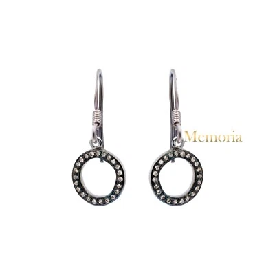 925 Sterling Silver Natural Diamond Circle Shaped Dangle/Drop Earrings Gift - Image 1 of 3