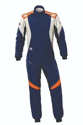 TUTA IGNIFUGA BLU NAVY ARANCIO OMP RACING FIRST EVO IA0-1874 OMOL FIA 8856-2018 - Immagine 1 di 4