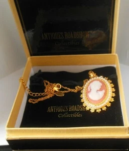 Antiques Roadshow Collectibles Gold-tone Cameo/Faux Pearl Necklace/Brooch - Picture 1 of 6