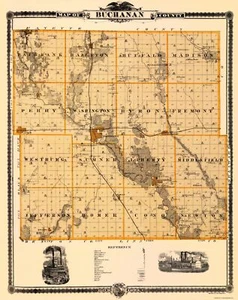 Mapa histórico del condado - Condado de Buchanan Iowa - Andreas 1874 - 23 x 28,98 - Imagen 1 de 20