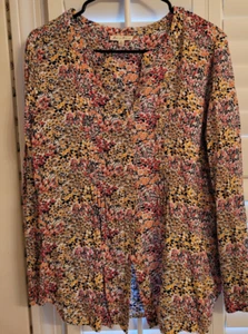 Jane and Delancey Women's floral, button-front, long sl, pleated front tunic - Picture 1 of 8