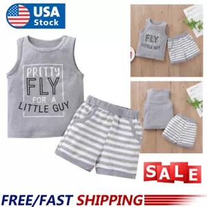 Toddler Baby Summer Clothes Kids Boy Letter Print Tops Vest Tank Shorts Outfit - Picture 1 of 11