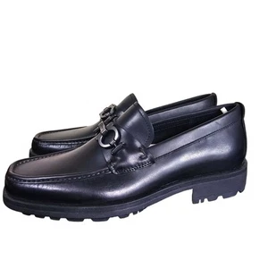 NEW Ferragamo Men David Double Gancini Thick Lug Leather Loafers 6D Quiet Luxury - Picture 1 of 12