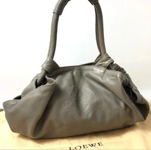 LOEWE Nappa Aire Leather Handbag Anagram Embossed Light Gray Used From Japan !! - Picture 1 of 10