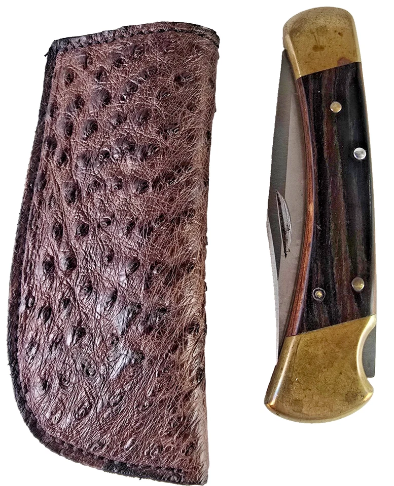 Funda de cuero Buck 110 piel de avestruz marrón hecho a mano cuchillo buck caja de herramientas 6265 Foto 1 de 4