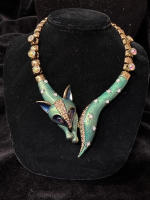 Collar Betsey Johnson Todo Envuelto Azul Teal Zorro Critter Cierre Frontal RARO Foto 1 de 3