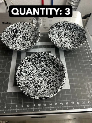 LOTE DE 3 PAQUETES Crow Canyon Esmalte Cuenco para Servir Estilo Mármol Negro D18BLM 2qt 8" Foto 1 de 4