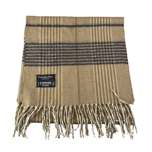 Christian Dior Monsieur Cashmaire Scarf Beige Tartan Plaid Academia Classic Fall - Picture 1 of 8