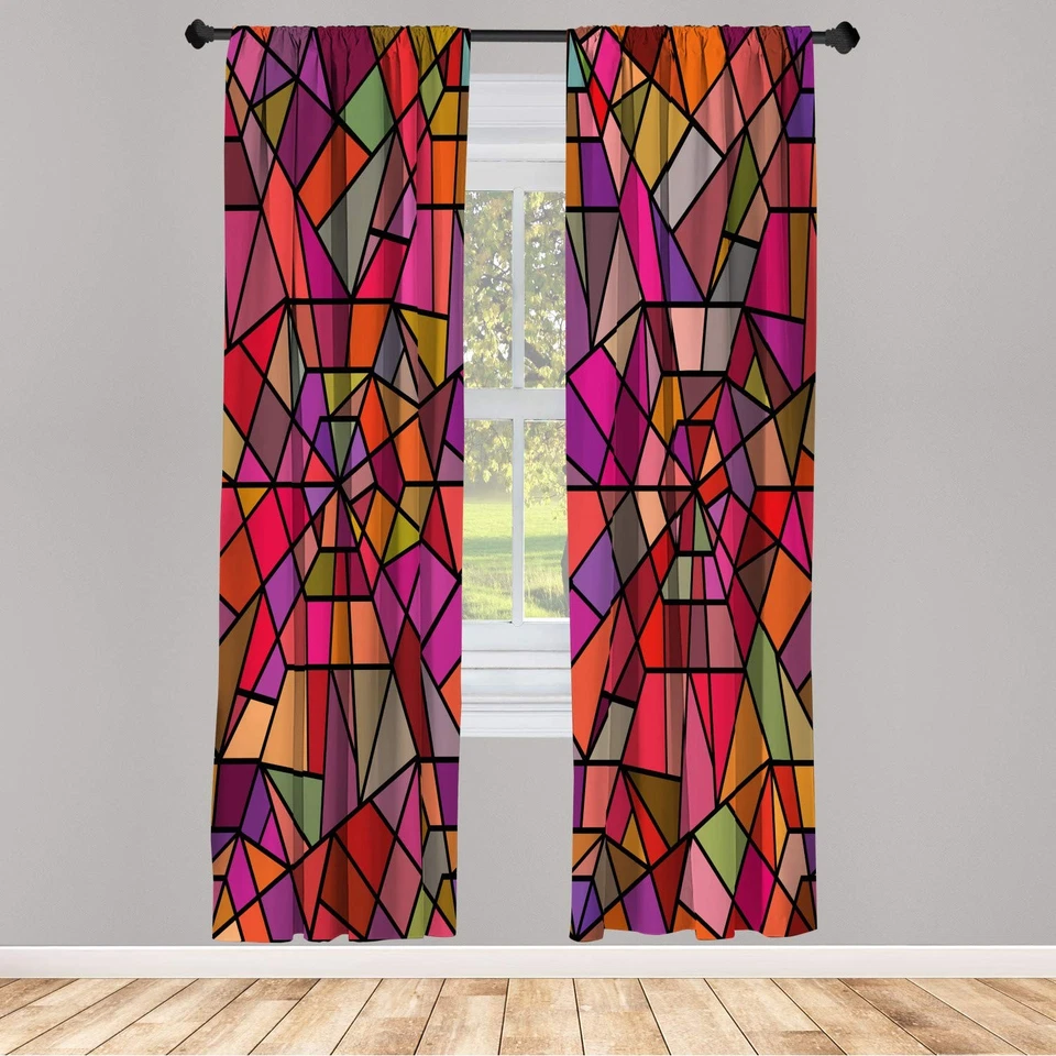 Cortinas de Ventana Abstractas, Estilo Mosaico Vidrieras Fractales Colorido Geometría... Foto 1 de 1