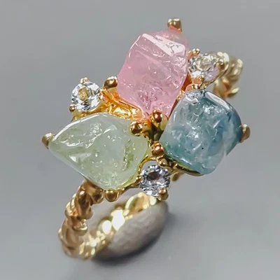 Anillo de turmalina natural hecho a mano de plata de ley 925 talla 8/R437744 Foto 1 de 4