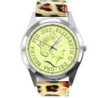 Leopard Print Leather Round Watch for Fans of Queen