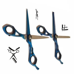 Blue Black High Grade Steel J420 Scissor/Thinner Kit Extra Sharp Barber Scissors - Picture 1 of 8