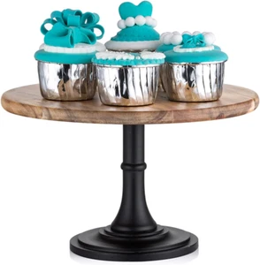 Wooden Cake Stand Wedding: Acacia Wood Cupcake Pedestal Stands round Dessert Ris - Picture 1 of 7