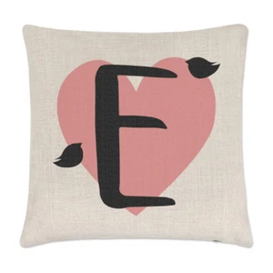Letter E Heart Alphabet Linen Cushion Cover Pillow - Picture 1 of 1