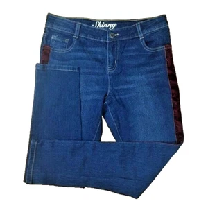 NWT Crazy8 Girls Skinny Jeans Size 16 Blue with Maroon Velvet Stripe - Picture 1 of 5