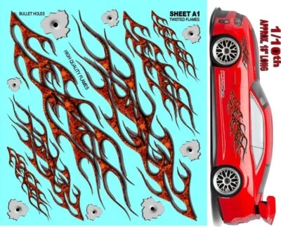 Clear Vinyl Sticker Sheet Twisted Flames A1-R/C MODEL Die-cut-Decals 1/8-1/10th - Image 1 of 4