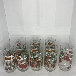 Set of 8 Vintage McCrory Store Inc 16 once Christmas Santa Drinking Glasses - Picture 1 of 4
