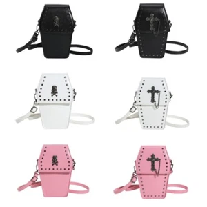 Coffin Shape Bag Cellphone Bag Festival Gothic Bag for Girl Women Rivet Handbag - Picture 1 of 14