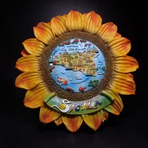 Sonne Sonnenblume Teller Karte Geografische Sizilien Vintage Art Déco Wand- - Imagen 1 de 12