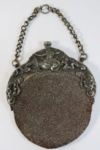 Antique Art Nouveau MERMAID Silver Beaded Wristlet Chatelaine Purse Coin Bag - Picture 1 of 13