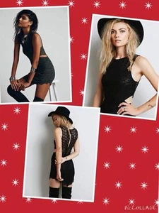 Free People Gr. S, L schwarz, oliv Intimate Tee for Twofer transparentes Spitzenkleid neu - Bild 1 von 3